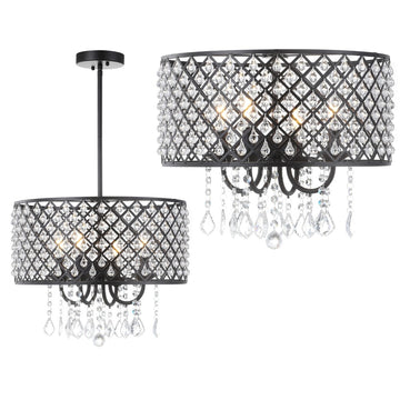Gigi Metal/Crystal Adjustable LED Drop Chandelier - JONATHAN Y